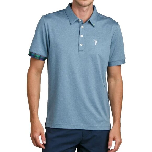 William Murray Polo Shirt Men XL Blue Golf Performance Plaid Trim Classic Preppy - Picture 1 of 11